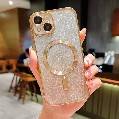 Vista 3 de Misscase Funda magnética compatible con iPhone 14 con purpurina y protector de lente de cámara, protección completa, compatible con MagSafe