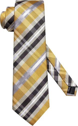 Vista 307 de Hi-Tie Corbata clásica de cachemira para hombre con pañuelo y gemelos a cuadros