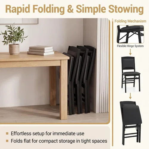 Vista 4 de GOFLAME Folding Dining Chairs Set of 2, Faux Leather Upholstered Kitchen Chairs with Padded Seat and Backrest, Solid Wood Foldable Chairs for Living