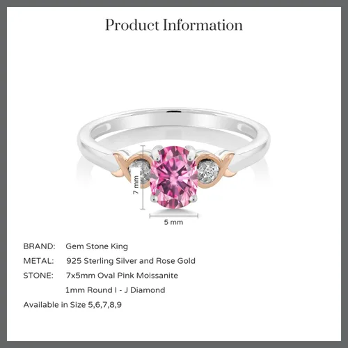 Vista 70 de Gem Stone King Anillo de compromiso de plata de ley 925 y oro rosa de 10 quilates, piedra preciosa ovalada de 0.276 x 0.197 in, con acento