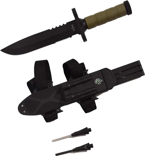 Vista 5 de Cuchillo Bowie de supervivencia táctica de 12.75 pulgadas, de hoja fija para uso práctico, duradero, con vaina