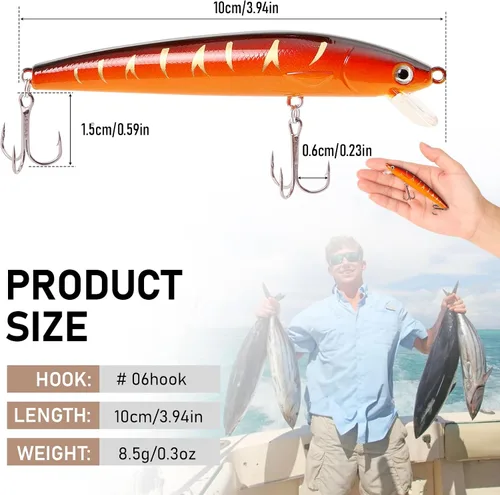 Vista 2 de Kit de señuelos de pesca con caja organizadora, mezclado, incluye minnow Popper Crank VIB cebos para lápices con ganchos para agua salada y agua