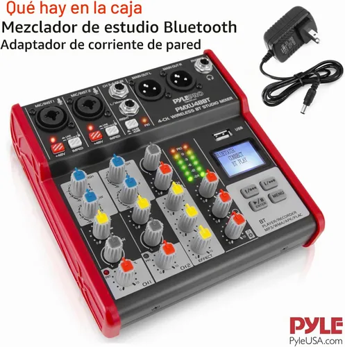 Vista 3 de Mezclador de sonido de audio de estudio Pyle - Consola de mezcla digital portátil profesional compatible con Bluetooth de 4 canales con interfaz USB
