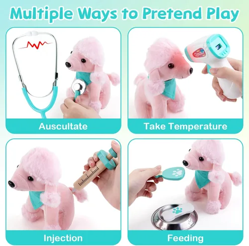 Vista 4 de Sundaymot Kit de Doctor para Niños, 37 piezas de juguetes de jugar al Doctor, kit de Doctor para niños pequeños de 3 a 5 años, con juguete de perro