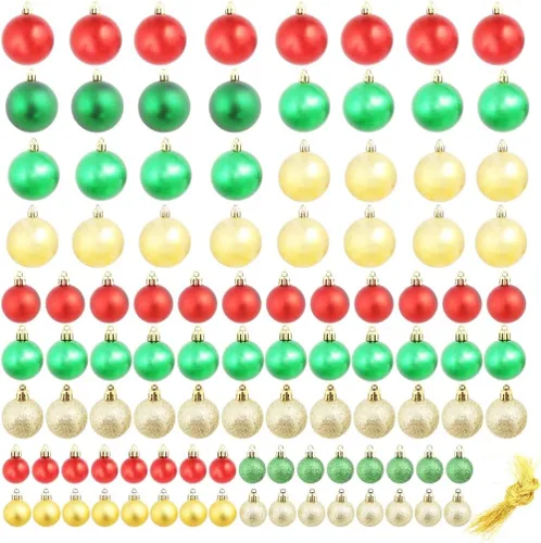 Vista 2 de YAFF Juego de 100 adornos para árbol de Navidad, juego de bolas de Navidad de plástico, inastillables y reutilizables, juego de bolas decorativas