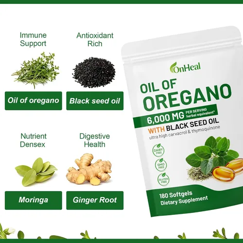 Vista 2 de Oregano Oil Softgels 6000mg with Black Seed Oil