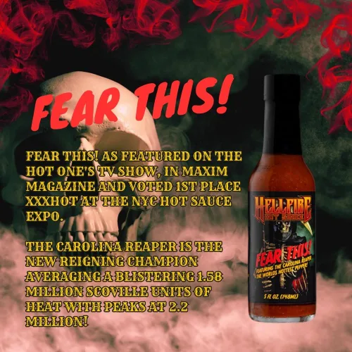 Vista 2 de Hellfire Fear This! Salsa picante galardonada Carolina Reaper de 5.0 fl oz