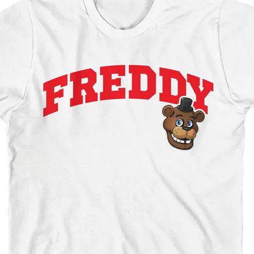 Vista 2 de Five Nights at Freddy's Character Varsity Name Graphic Camiseta blanca para niño