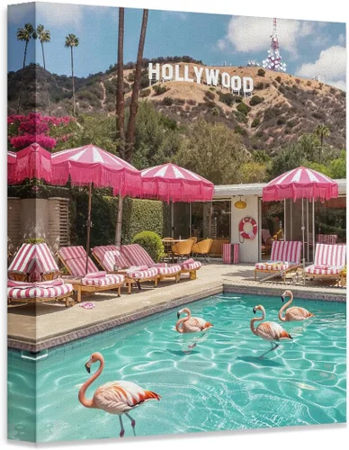 Vista 6 de Pink Flamingo Inn Hollywood - Póster enmarcado de 11 x 14 pulgadas, arte de pared retro glamoroso de mediados de siglo, estilo California Dreamin
