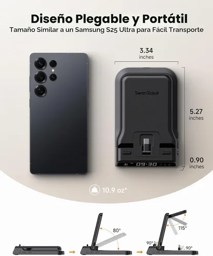 Vista 7 de Estación de Carga Rápida USB C de 25W para Samsung, SwanScout 701S, Soporte de Carga Plegable 3 en 1 para Galaxy S25/S24/Z Flip 7/Fold