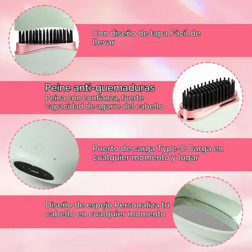 Vista 5 de Mini alisadora, cepillo portátil inalámbrico recargable para alisar el cabello, control de temperatura de 3 velocidades, carcasa antiquemaduras