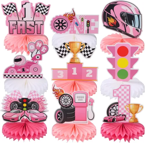 Vista 14 de 9 piezas de centro de mesa de auto de carreras de 2º cumpleaños Let's Go Racing Two Fast Birthday Party Decoración de mesa de auto de carreras