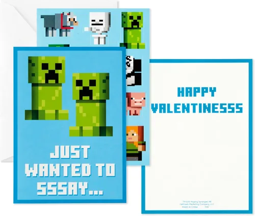 Vista 4 de Hallmark Minecraft - Tarjetas y calcomanías para el día de San Valentín para niños (24 aulas de San Valentín con sobres)