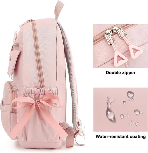 Vista 5 de Mochila escolar infantil para niñas, bonita mochila Kawaii con lazos Negro