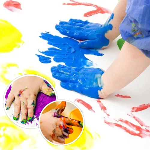 Vista 4 de Pintura de dedos lavable para niños pequeños, suministros de arte, regalo para pintura a mano de bebé, manualidades, no tóxica, 10 colores, 1.4 fl