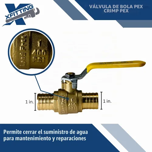 Vista 7 de XFITTING Pex Barb - Válvula de bola de 1 pulgada, mango amarillo, latón