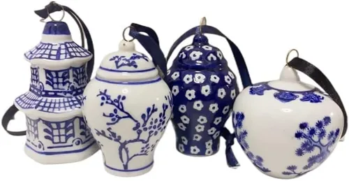 Vista 10 de 6 adornos chinos – Adornos colgantes de porcelana azul y blanca – Adornos de cerámica para árbol de Navidad y decoración de otoño (estilo clásico)