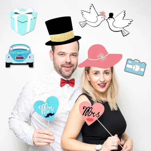 Vista 4 de 52 accesorios para cabina de fotos de boda con palo, accesorios divertidos para cabina de fotos, suministros de fiesta de boda para novia, novio