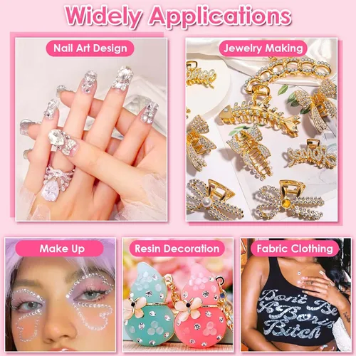 Vista 7 de Audab B7000 - Pegamento adhesivo para joyas con diamantes de imitación de vidrio para manualidades, 2100 gemas de parte trasera plana, diamantes