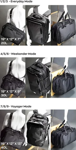 Vista 5 de Taskin ONE Mochila grande para portátil de viaje para hombre Doble expandible convertible 20L30L40L, Negro -, Mochila de viaje expandible