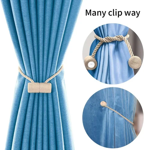 Vista 4 de Alzapaños magnéticos fuertes de 18 pulgadas, sujetadores de cortina modernos, estilo trenzado, cuerda decorativa para cortinas (2 unidades, beige)