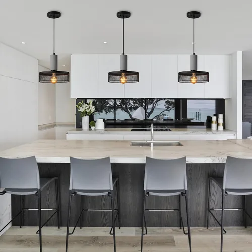 Vista 7 de Lámpara colgante con hormigón y metal negro lineal moderno industrial colgante de cemento colgante iluminación isla de cocina para dormitorio
