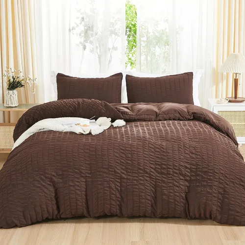 Vista 9 de AveLom - Juego de funda de edredón de 3 piezas, 1 funda de edredón y 2 fundas de almohada, microfibra milrayas suave, con cremallera y lazos en Beige