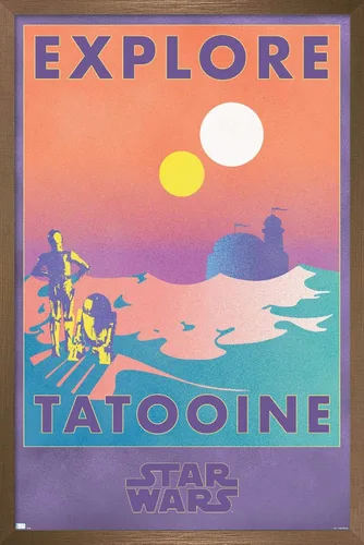 Vista 15 de Trends International Star Wars: Tatooine - Póster de pared de Explore Tatooine, 14.725 x 22.375 pulgadas, versión enmarcada de madera de granero