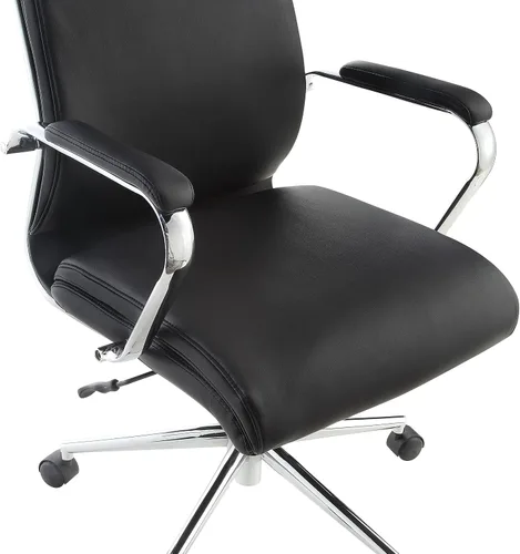 Vista 10 de Office Star Silla de oficina ajustable Antimicrobial Manager con base cromada, respaldo medio, tela negra Dillon
