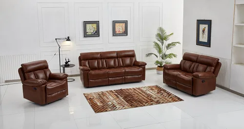 Vista 7 de Betsy Furniture Juego de sofá reclinable de cuero regenerado, juego de sala de estar (naranja, sofá+sofá biplaza)
