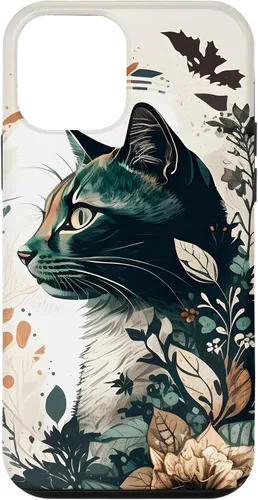 Vista 12 de Funda para iPhone 15 con diseño de gato con diseño de acuarela para jardín botánico