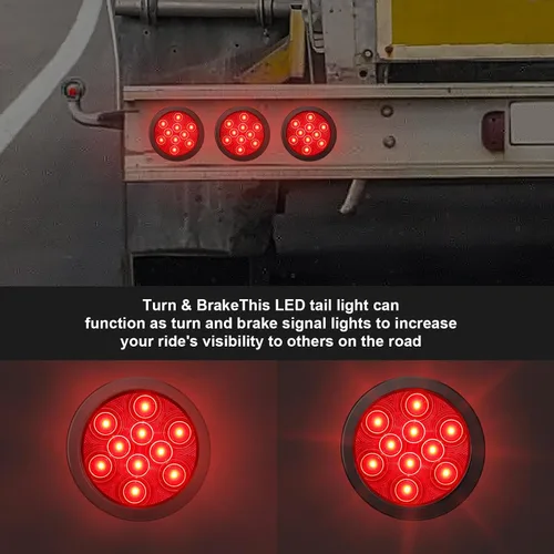 Vista 7 de Retisee 20 luces traseras LED redondas de 4 pulgadas para remolque, 12 LED, impermeables, 4 pulgadas, 12 V, parada de freno, direccional, luces
