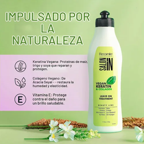 Vista 4 de Salon In - Tratamiento sin enjuague con queratina vegana y colágeno, 17.6 oz