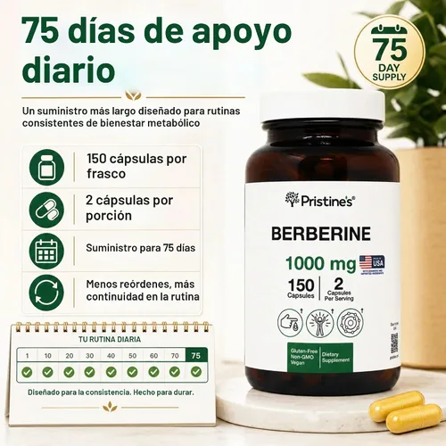 Vista 7 de PRISTINE'S Berberine - Cápsulas de suplemento de 1000 mg, 150