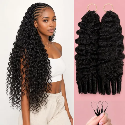 Vista 75 de Human Braiding Hair for Boho Braids 20inch Curly Wave Bulk Bundles 1B (A)1B