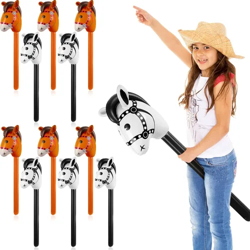 Vista 8 de Chivao 12 piezas inflables de palo de caballo linda cabeza de caballo, globo inflable colorido vaquero vaquera decoración de fiesta para fiesta Negro