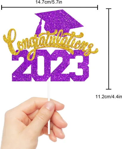 Vista 4 de Felicitaciones 2023 - Decoración para pastel de graduación 2023, suministros de pastel de purpurina morada para fiesta de graduación, decoración