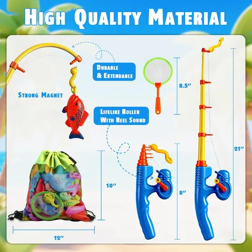 Vista 3 de CozyBomB™ Juego de juguetes magnéticos de pesca para niños Juego de mesa de agua, bañera, piscina para niños, caña, red, peces flotantes