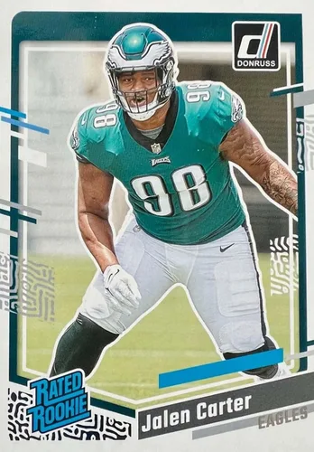 Vista 5 de Conjunto de 15 cartas del equipo de los Philadelphia Eagles 2023 Donruss sellado de fábrica con Jalen Hurts y Fletcher Cox más cartas de novatos