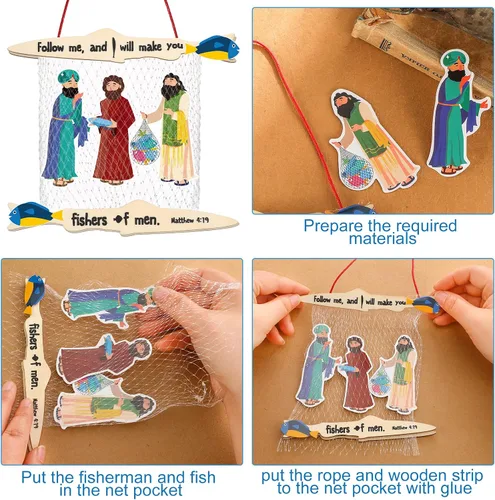 Vista 3 de Amyhill 24 juegos de pescadores de hombres, manualidades para niños, primera comunión, escuela dominical, kit de manualidades bíblicas, suministros