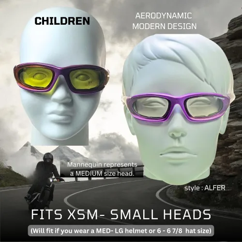 Vista 6 de Bikershades Gafas de montar en motocicleta con montura morada, pequeñas para mujeres y niñas 2 pares transparentes