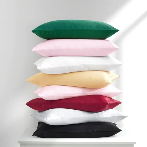 Vista 9 de Fundas de almohada de satén con cremallera (20 x 26), juego de 2 fundas de almohada de tamaño estándar, funda de almohada de seda negra para cabello