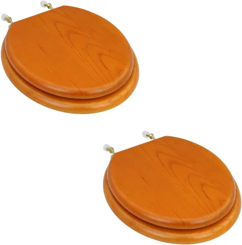 Vista 26 de Renovators Supply Manufacturing Asiento de retrete alargado de madera de caoba ligera con las bisagras de cobre amarillo de PVD y el parachoques