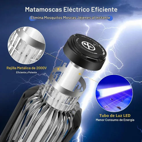 Vista 2 de Bug Zapper 2000V de alta potencia con luz UV eléctrica matamosquitos impermeable lámpara de control de insectos voladores emisores de luz