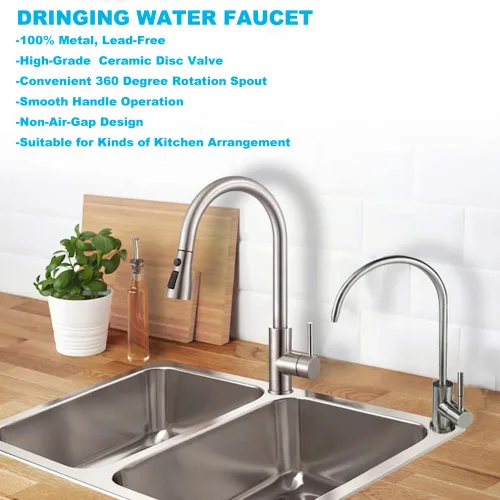 Vista 3 de Grifo purificador de agua potable de níquel cepillado, grifo de agua filtrada para cocina, grifo de bebidas de acero inoxidable Sus304 para debajo