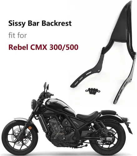Vista 2 de Almohadilla de barra Sissy negra de 23 pulgadas para Honda 500 Accesorios Rebel 500 Rebel 300 CMX 300 CMX 500 respaldo de pasajeros motocicleta 2017