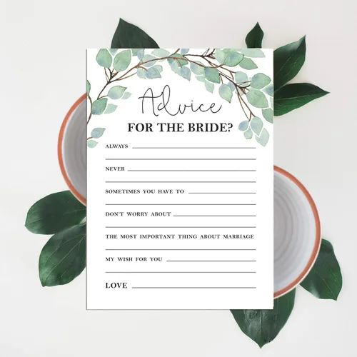 Vista 6 de Juego de 50 tarjetas de actividades de juego Greenery Mad Libs Consejos para la novia