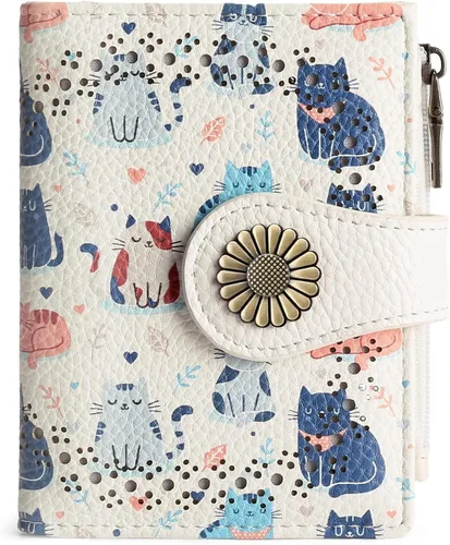 Vista 12 de SENDEFN - Carteras pequeñas para mujer, cartera compacta con bloqueo RFID, de cuero, plegable, con bolsillo para monedas y cierre, A-baby Azul