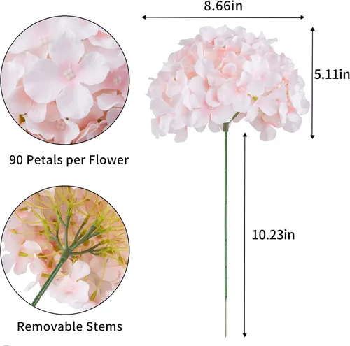 Vista 2 de DuHouse Hortensias artificiales de seda con tallos, hortensias falsas para bricolaje, centro de mesa de boda, decoración del hogar, paquete de 6