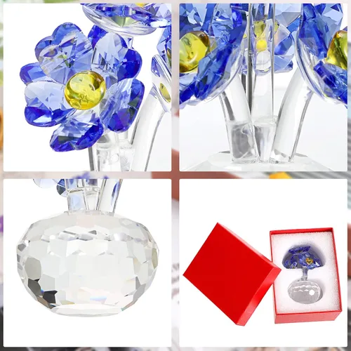 Vista 4 de OwnMy Figuras de cristal azul Forget Me Not Flowers Collectibles Sparkle Crystal Forget-Me-Not Decoración de flores, pequeñas flores de vidrio